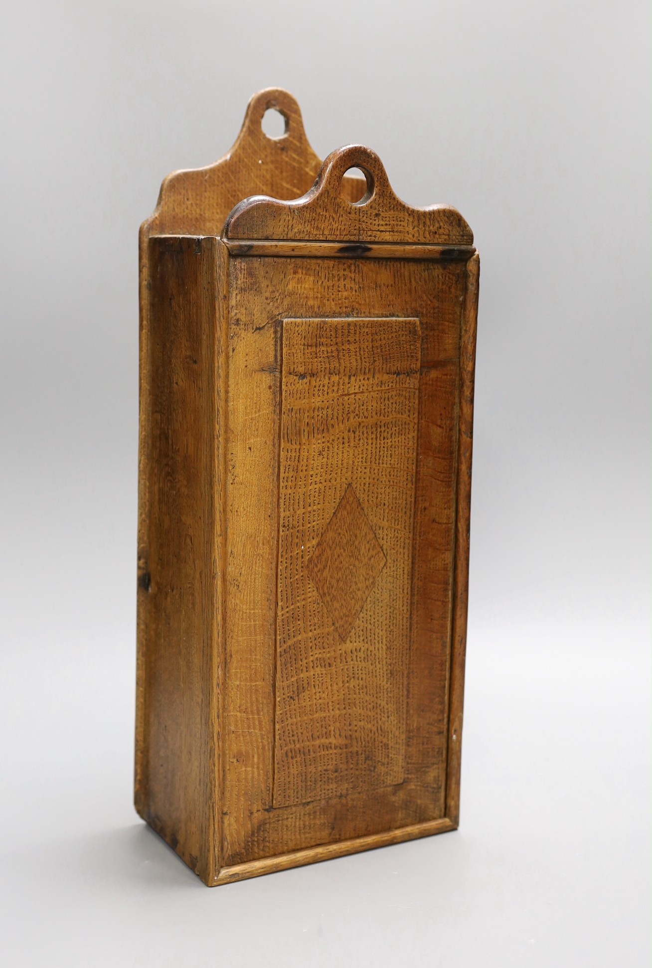 A George III oak candle box, 40.5cm